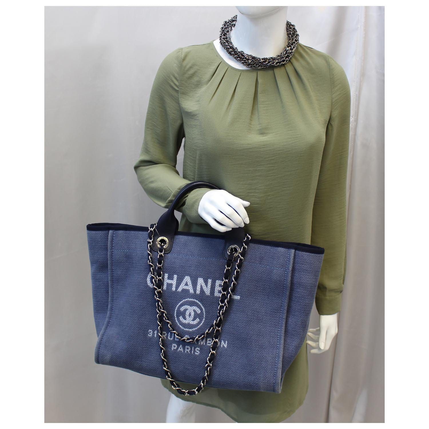 Authentic Chanel Large Deauville Canvas Tote Bag
