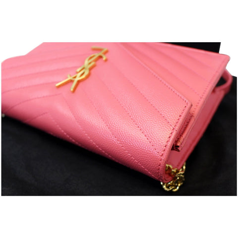 Saint Laurent Monogram Matelasse Wallet-on-A-Chain Crossbody Bag Pink-US