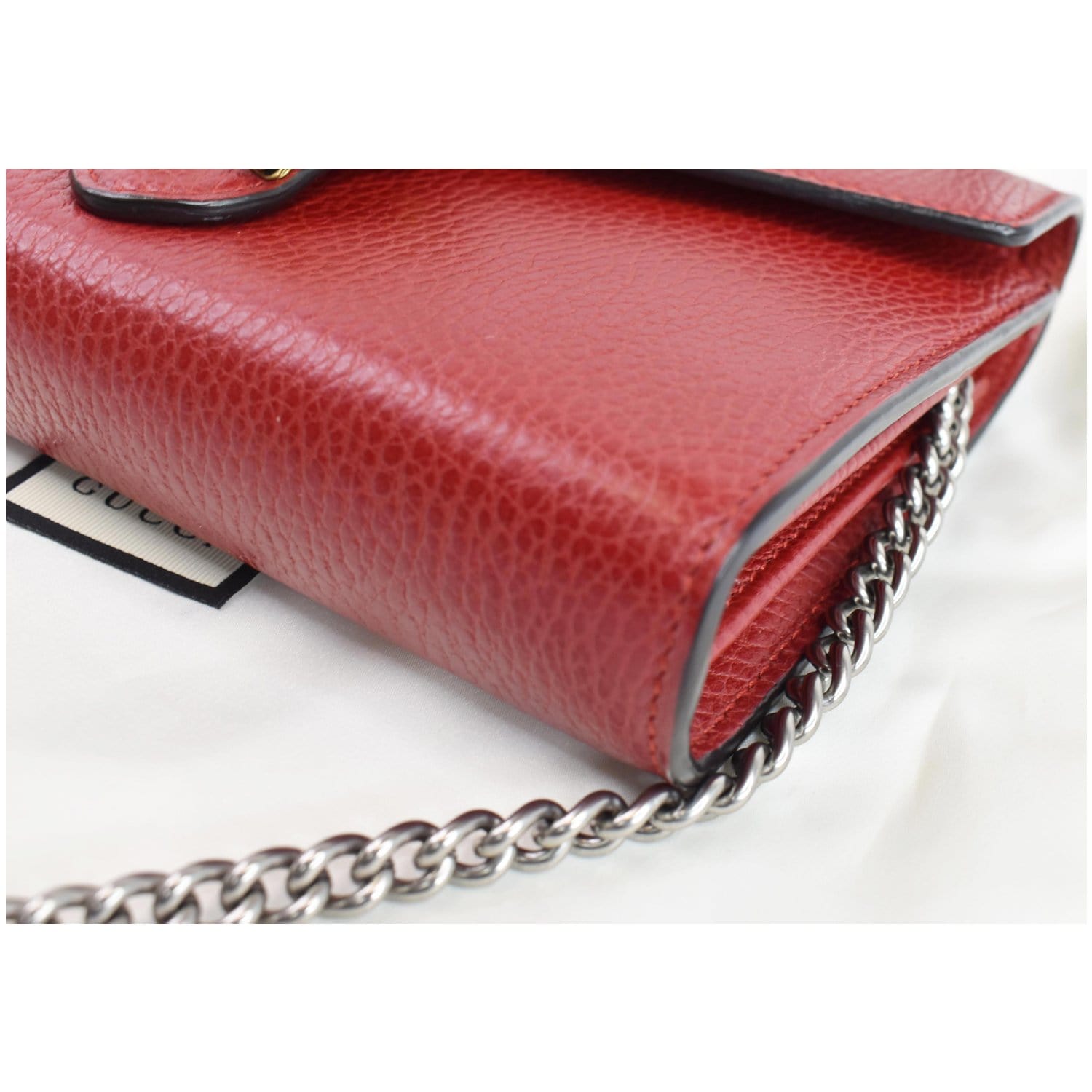 GUCCI Dionysus Mini Leather Crossbody Chain Wallet Red 401231