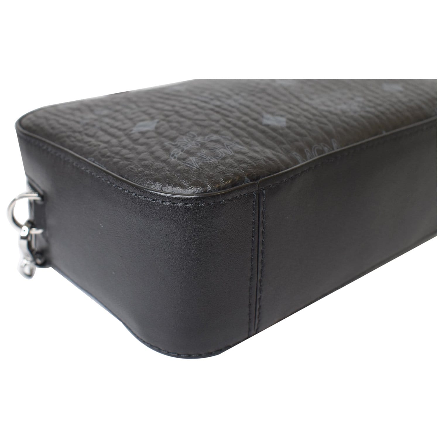 New MCM $675 Silver Black Double Zip Leather Crossbody Camera Bag Purse