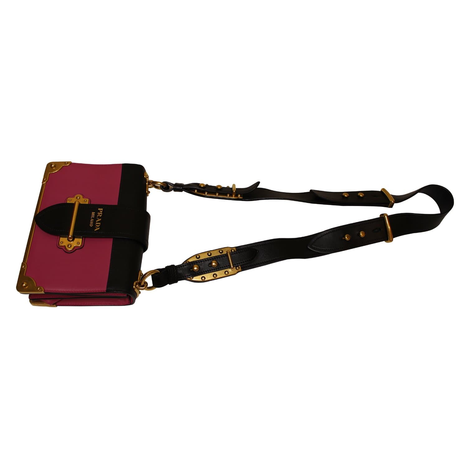 Prada City Calf Saffiano Cahier Bag Geranio Black Shoulder Bag - A