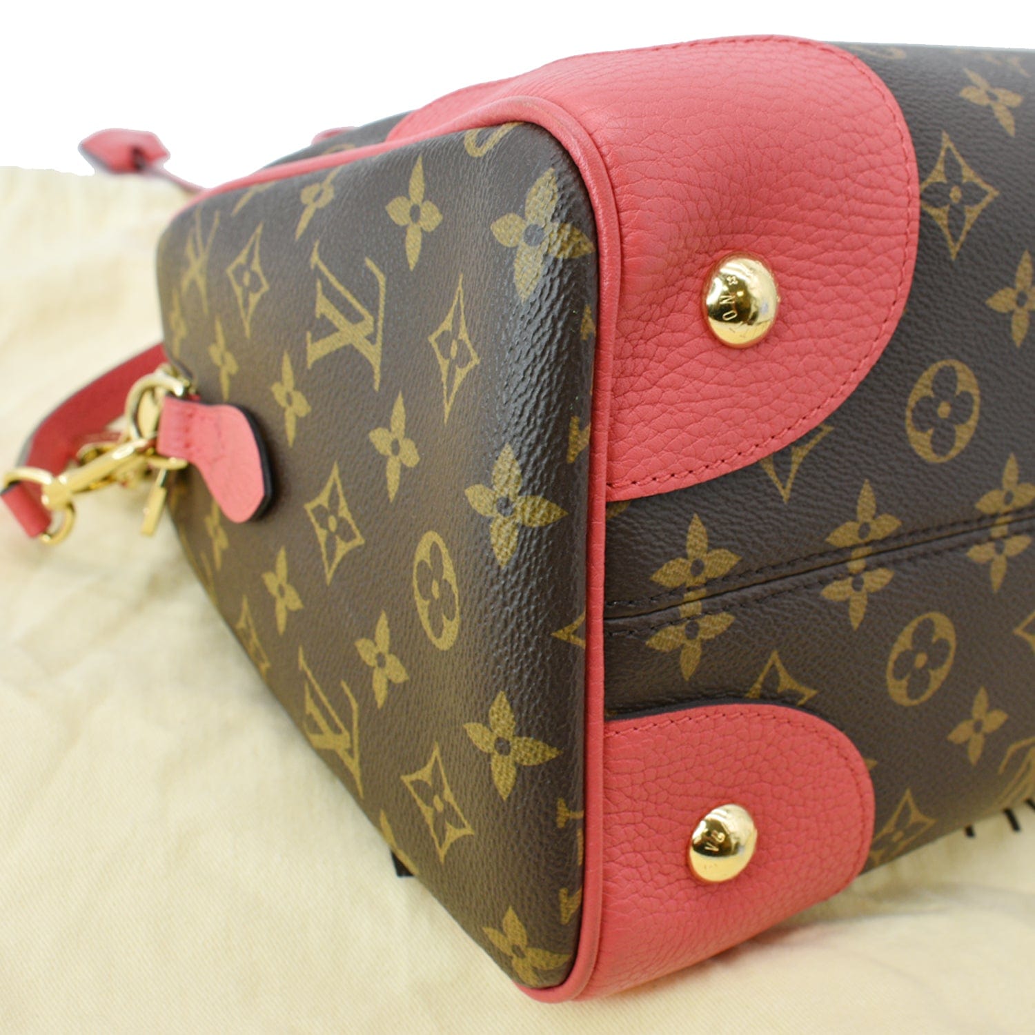 Louis Vuitton Fold Tote PM Shoulder Bag M45389 Monogram Red Brown Cerise  Cream
