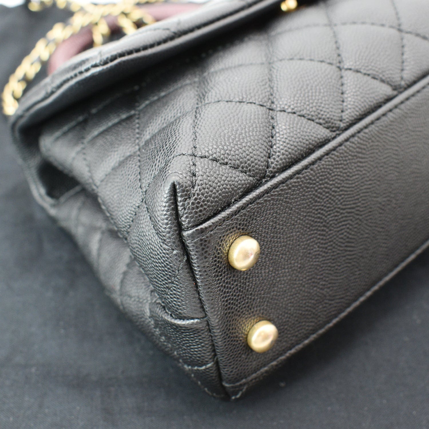 Chanel Mini/Small Coco Handle 22P Navy Quilted Caviar with Lizard Embossed  Top Handle Light gold hardware