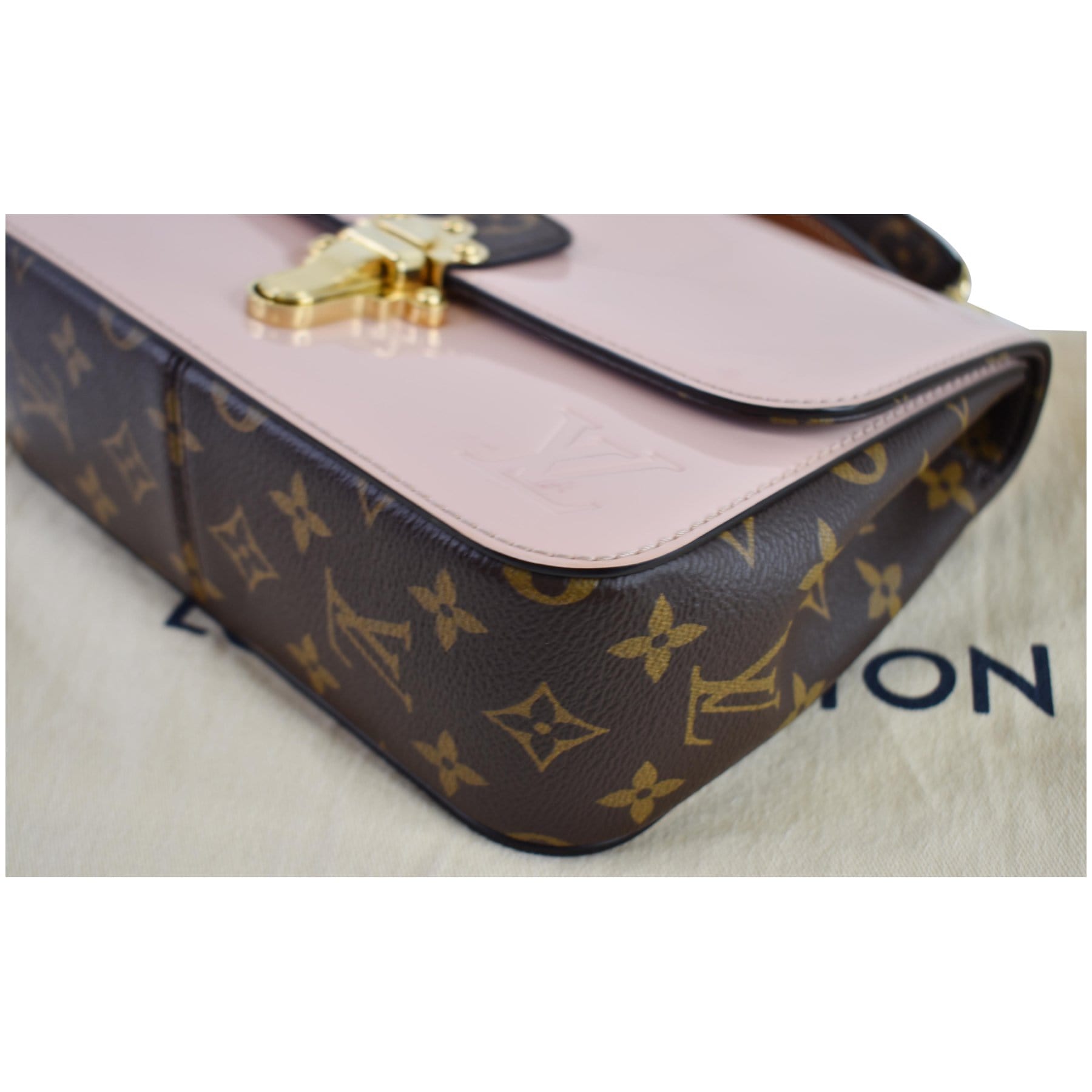 Louis Vuitton Cherrywood Handbag Vernis with Monogram Canvas BB at 1stDibs
