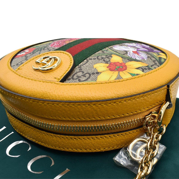 GUCCI Ophidia Mini Flora GG Round Supreme Monogram Web Crossbody Bag Yellow 550618