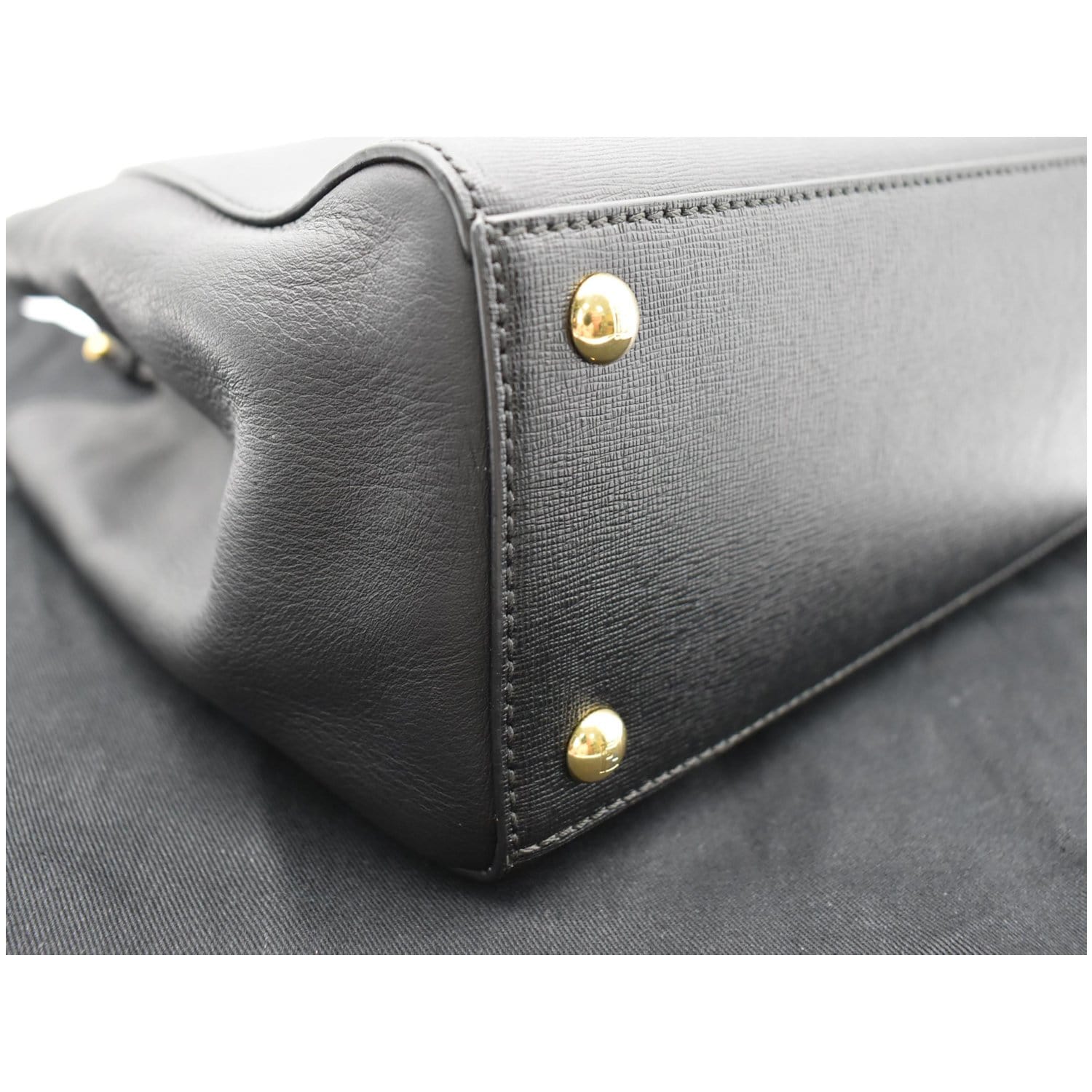 Auth.Fendi 2 Jours Vitello Elite Black Leather Large Tote Bag