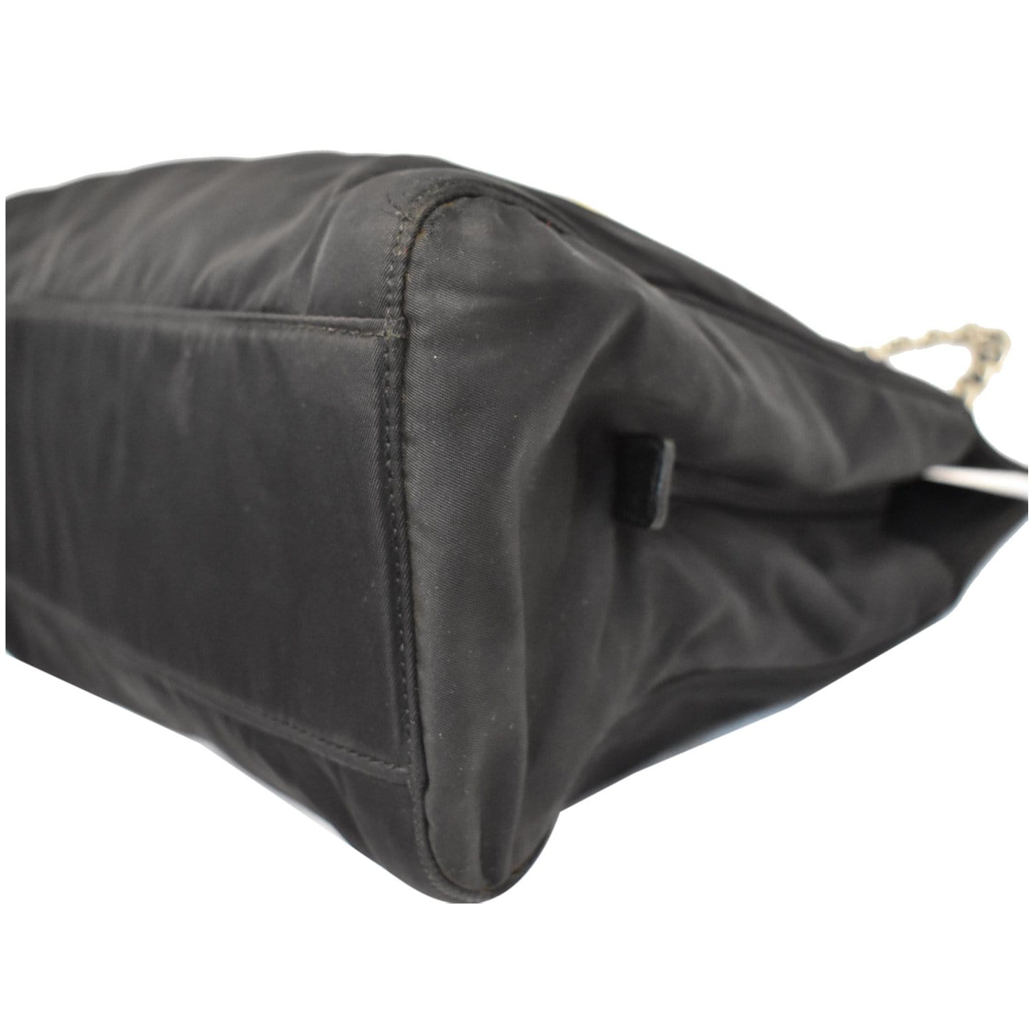 Prada Vintage Black Nylon Tessuto Handbag with Chain Link Strap
