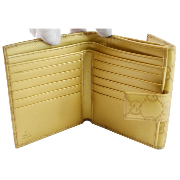 GUCCI Lovely Heart Guccissima Leather French Flap Wallet Gold 245727