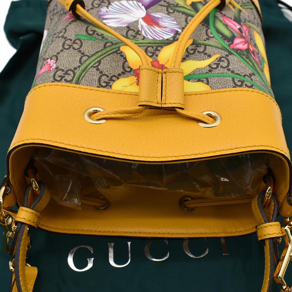 GUCCI Ophidia Flora Small GG Canvas Bucket Bag Yellow 550621