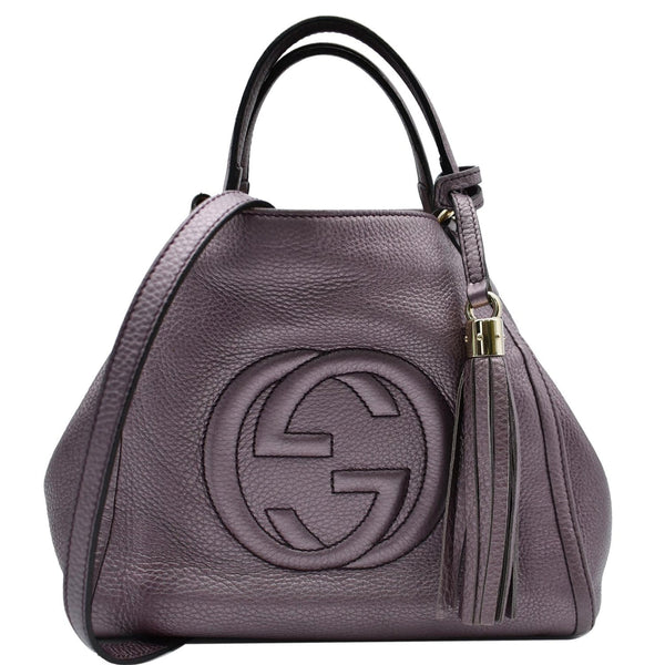 GUCCI Soho Small Pebbled Leather Shoulder Bag Metallic Purple 336751