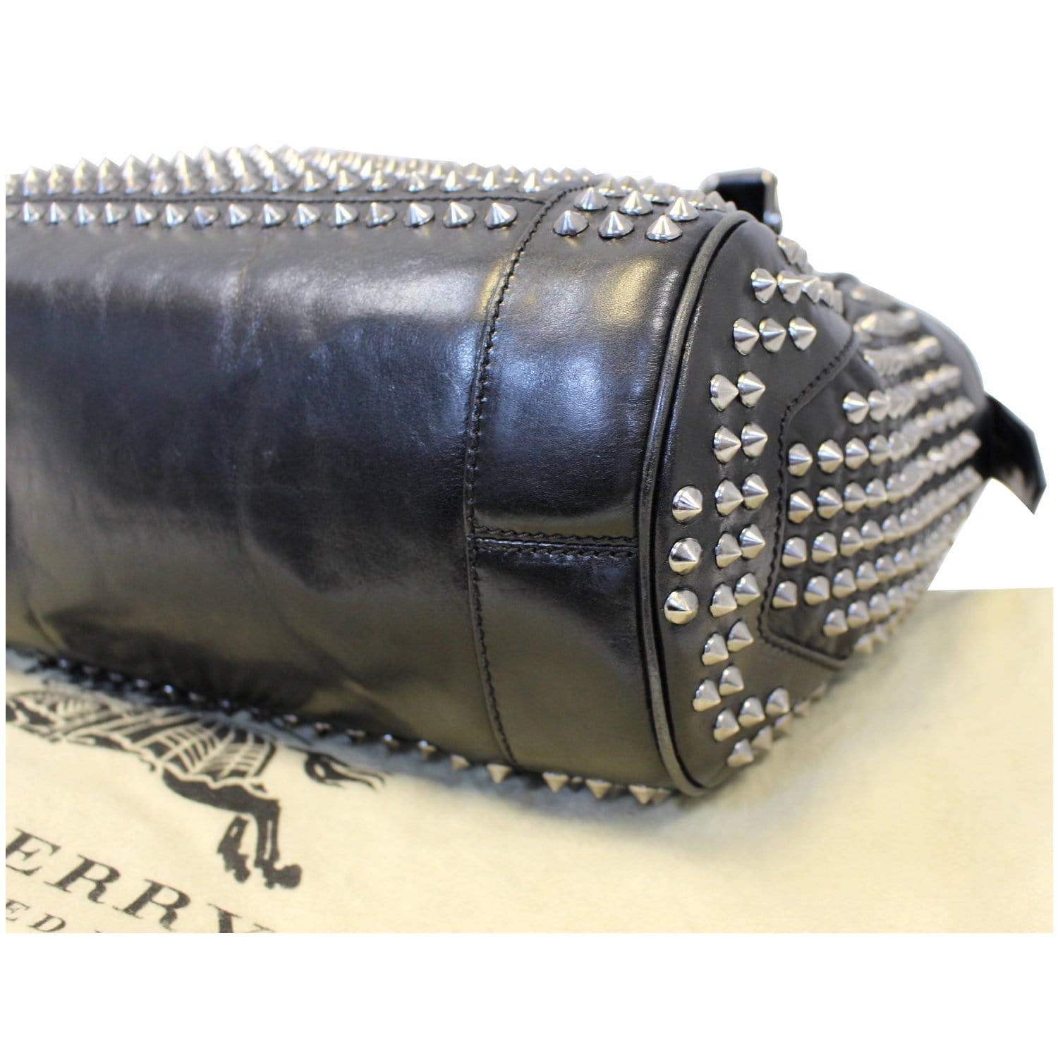Burberry Bridle Baby Studded Leather Shoulder Bag Black, $1,195