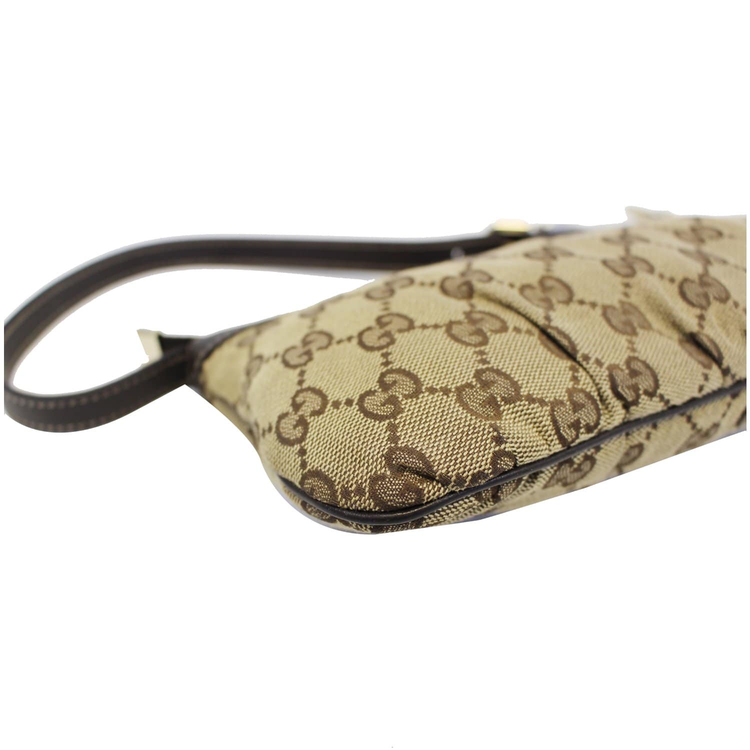 Gucci GG Canvas and Leather Web Pochette Clutch Bag Beige/Dark Brown