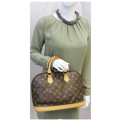 LOUIS VUITTON Alma Monogram Canvas Satchel Bag Brown-US