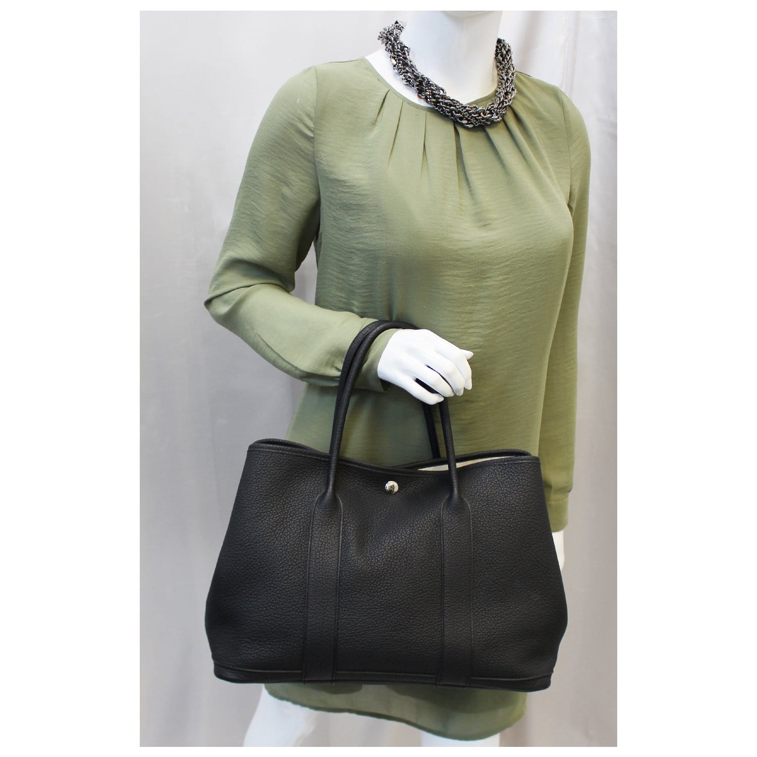 HERMES Garden Party Size 30 Canvas and Black Tote - AirRobe