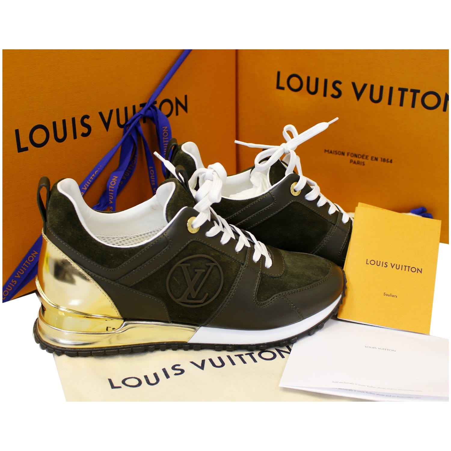Louis Vuitton Army Green/Beige Suede and Mesh Run Away Sneakers Size 37.5
