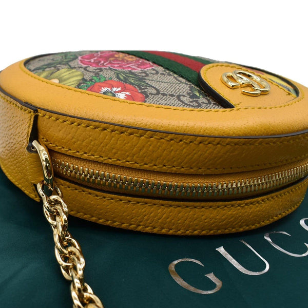 GUCCI Ophidia Mini Flora GG Round Supreme Monogram Web Crossbody Bag Yellow 550618