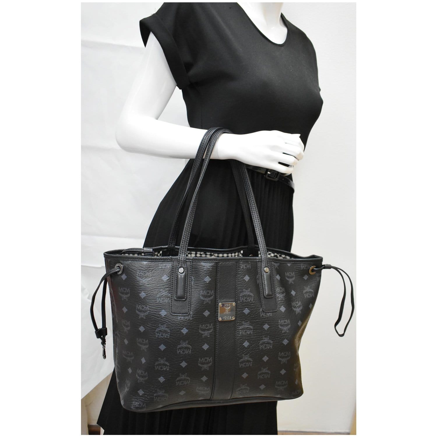 MCM Liz Visetos Reversible Shopper Tote Bag Black