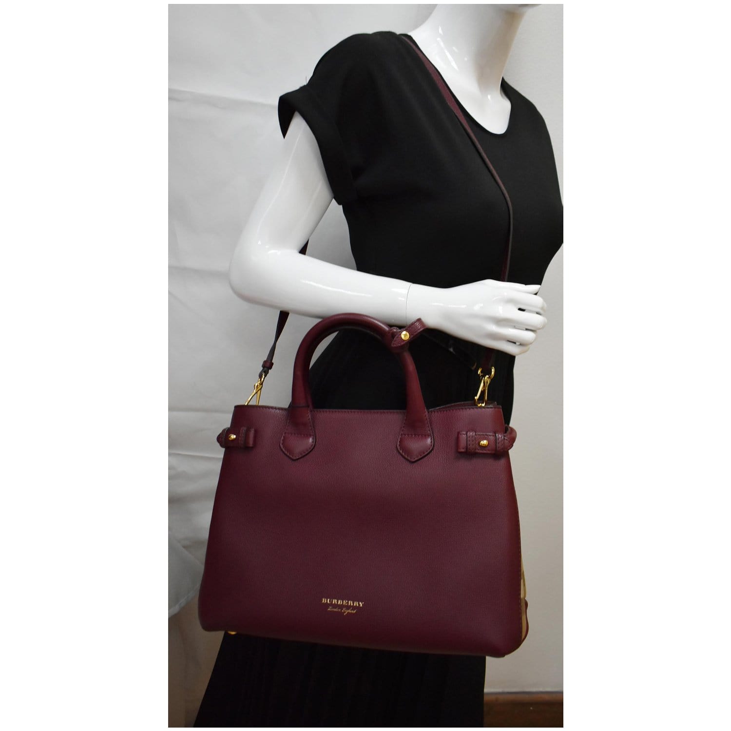 Burberry Monogram Tote & pouch shoulder Bag Handbag Brown Red
