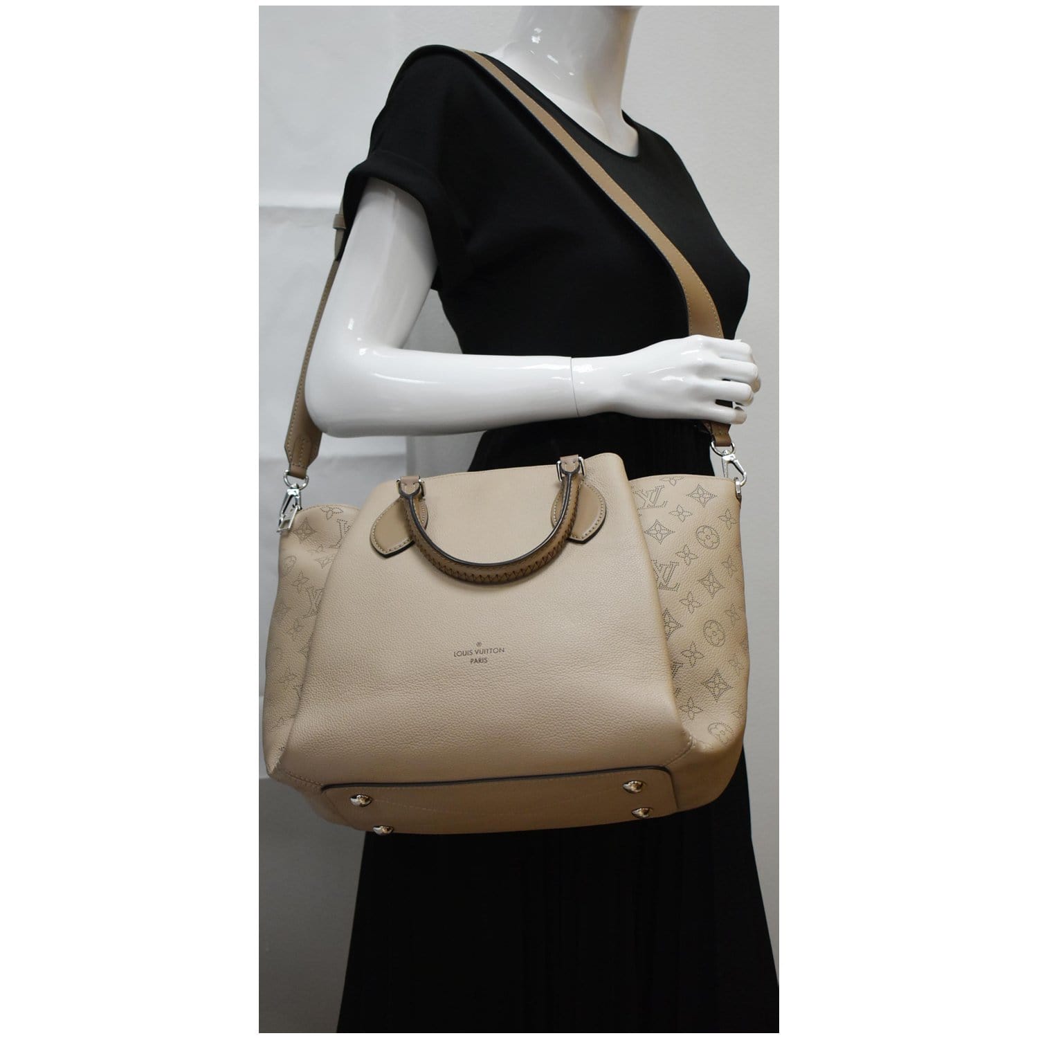 Louis Vuitton Crème Beige and Brown Mahina Perforated Calfskin Leather  Girolata Two Way Shoulder Bag