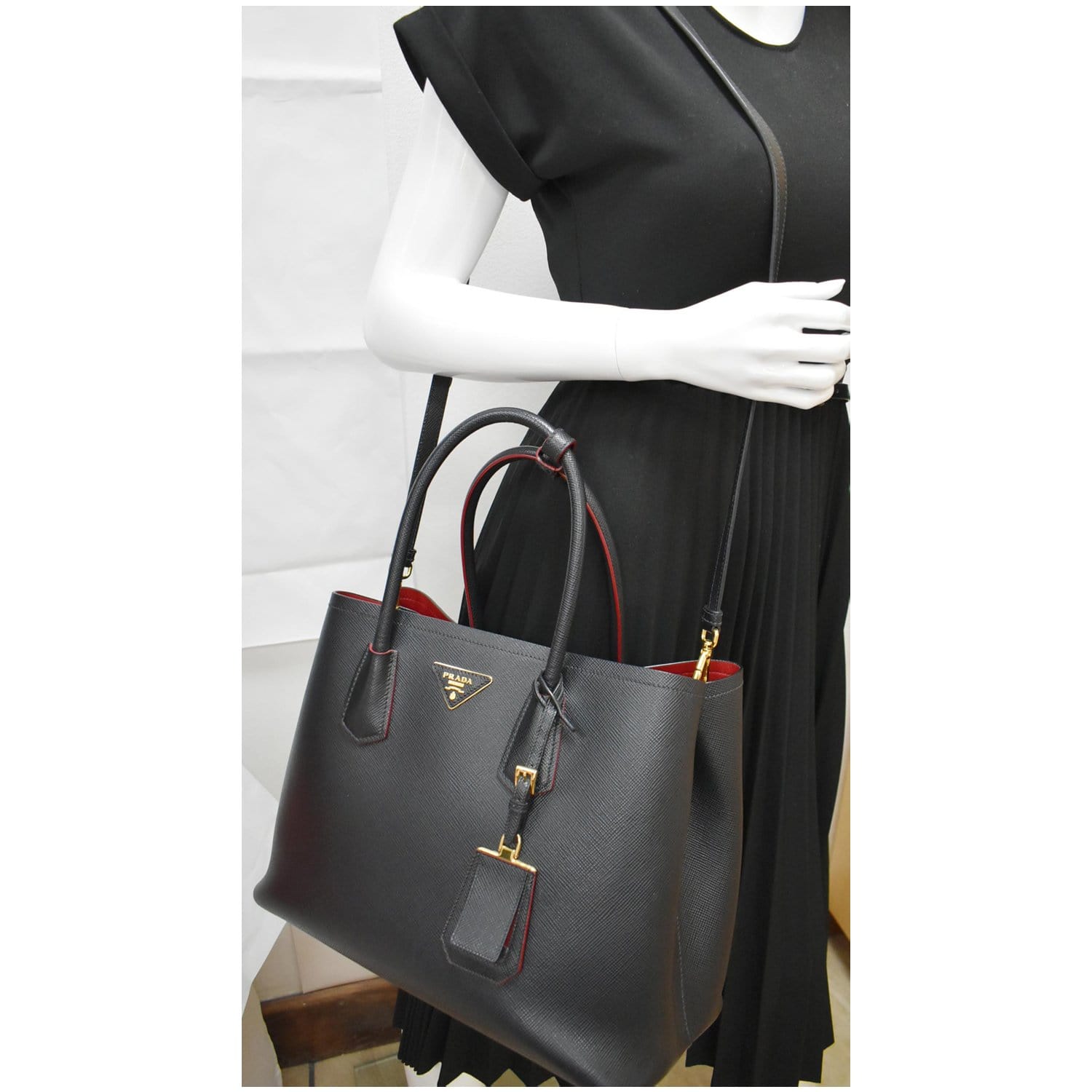 Prada Saffiano-leather Shoulder Bag - Black