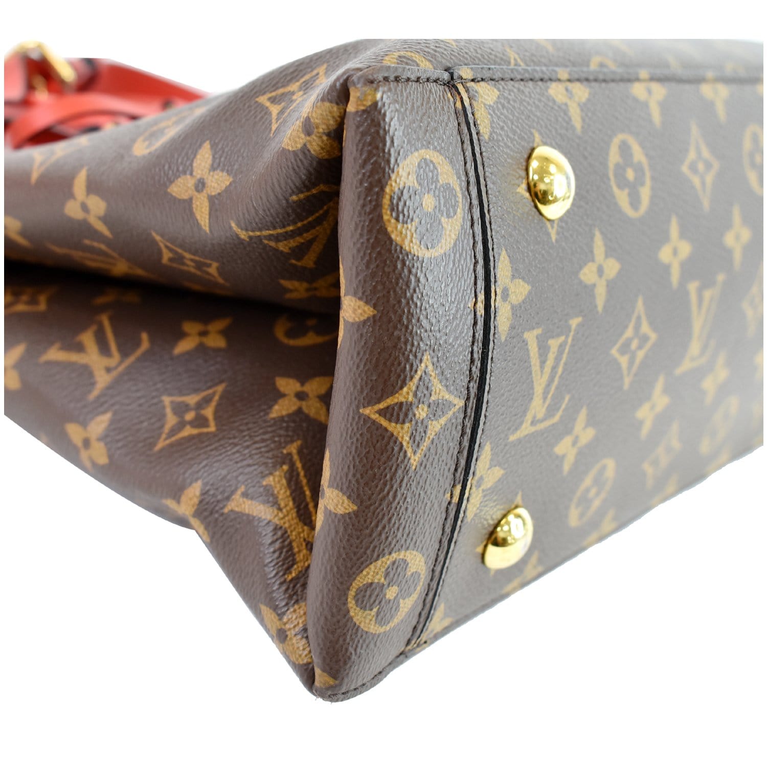 LOUIS VUITTON Flower Monogram Canvas Tote Shoulder Bag Red