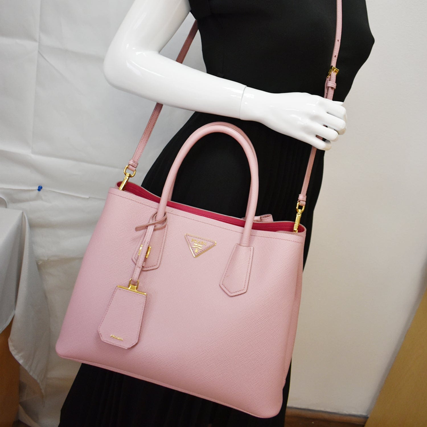 Prada Double Saffiano Leather Mini Bag - Pink