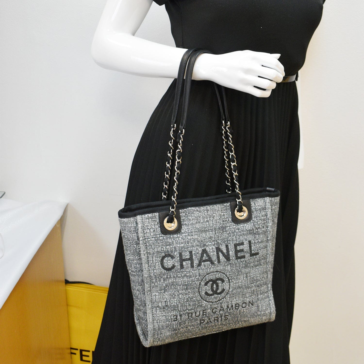 Chanel Black/Grey Canvas Leather Medium Deauville Tote Bag Chanel