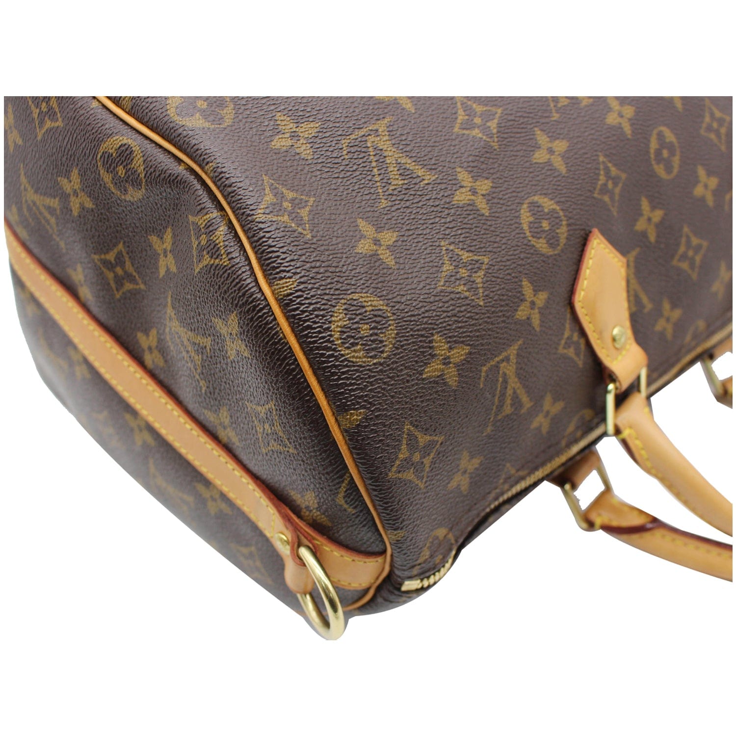 LOUIS VUITTON, Speedy 35, handbag, monogram pattern with cognac colored  leather details, lined with brown textile, one small compartment inside,  attached lock, marked with date code (France 2008). Vintage clothing &  Accessories 