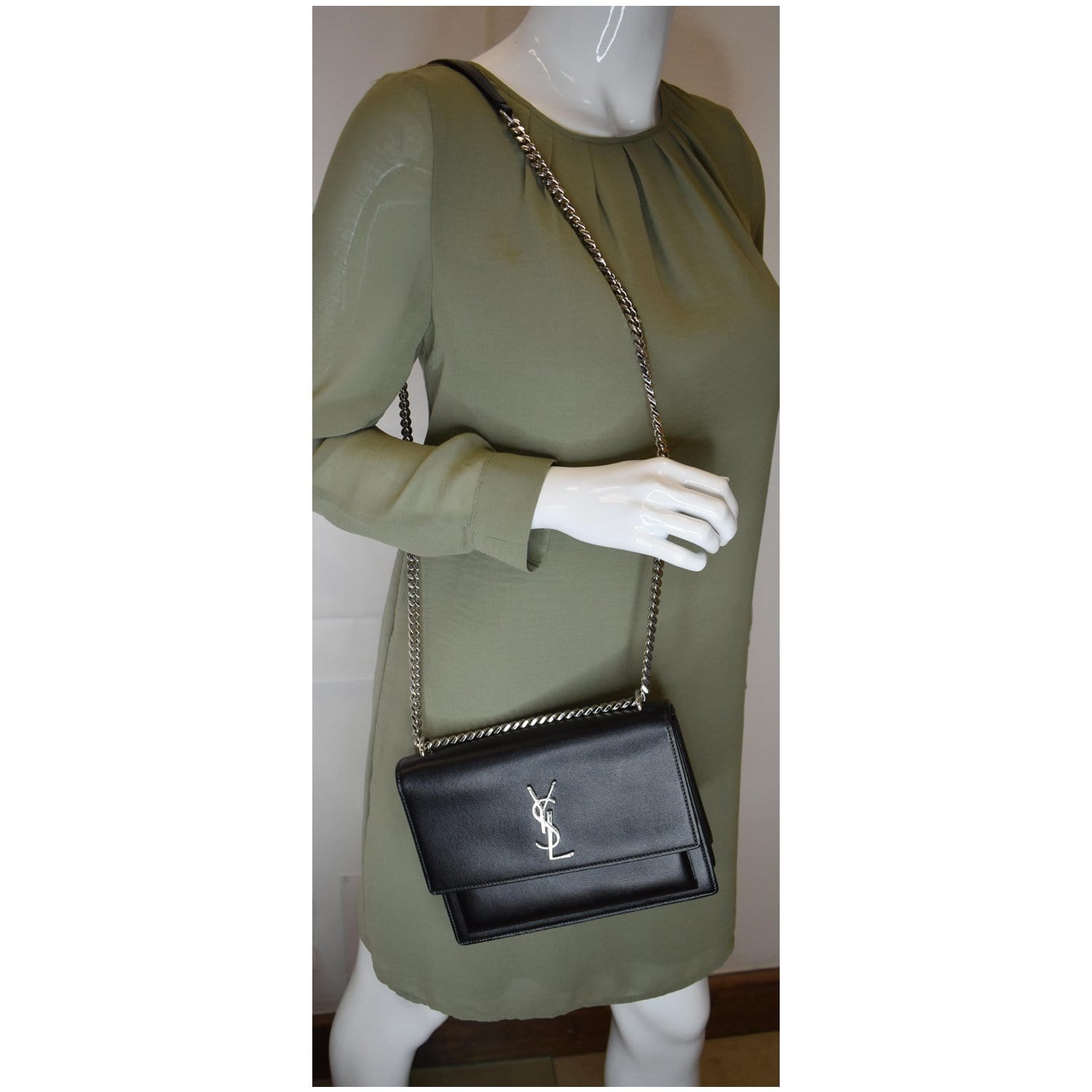 Saint Laurent - Sunset Medium Leather Shoulder Bag - Womens - Black
