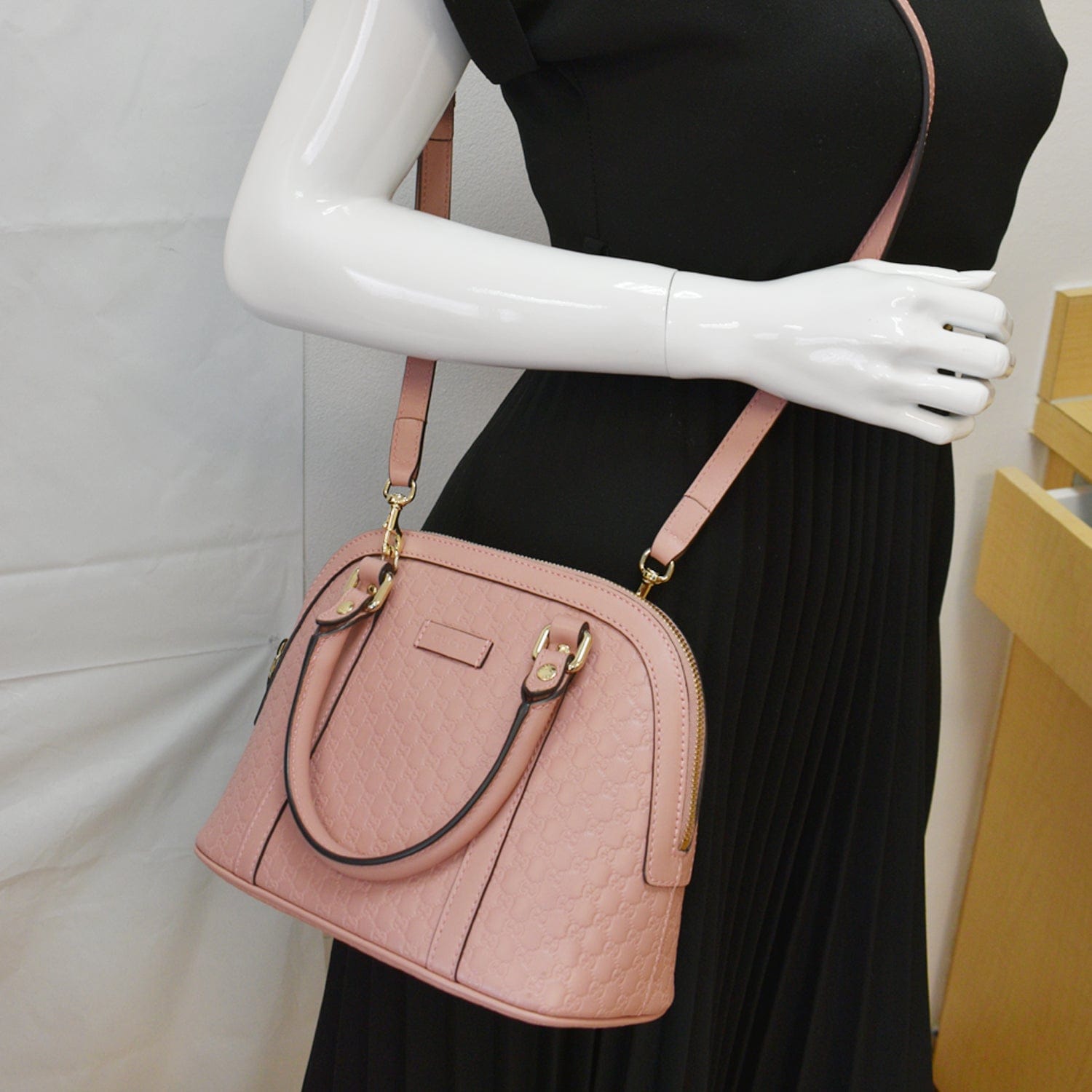 Small Dome Bag Embossed Detail Neon Pink Double Handle