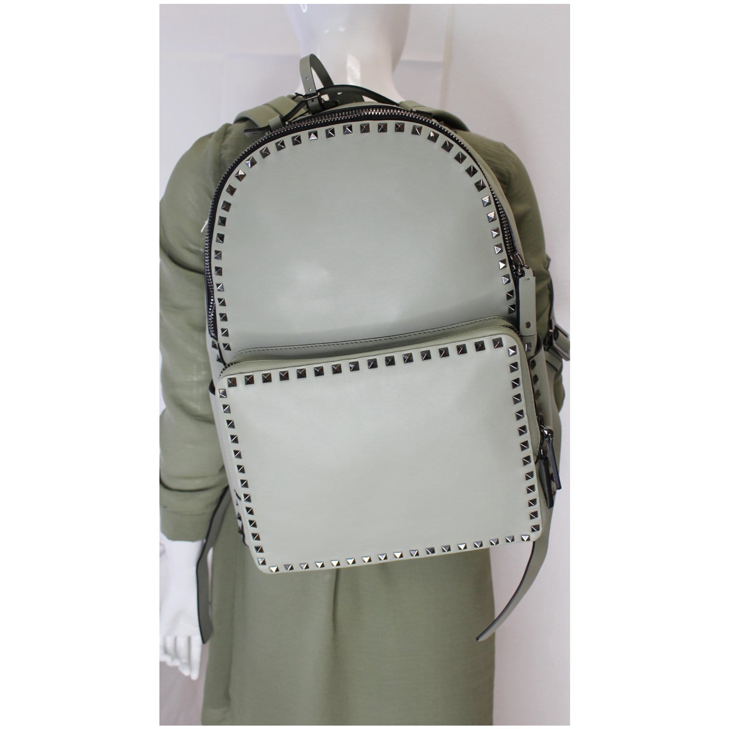 VALENTINO Garavani Rockstud Leather Backpack Light Green - 20% OFF