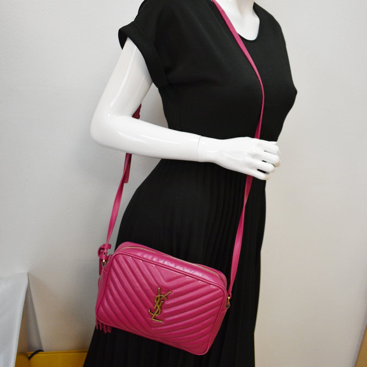 SAINT LAURENT Camera bag Woman lou camera bag in pink leather a_V4