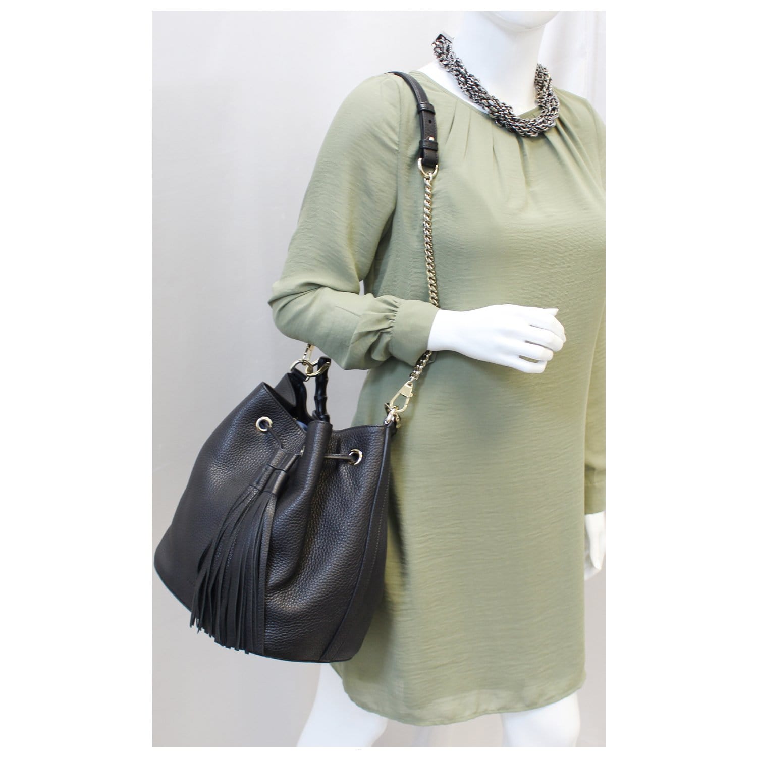 $1400 GUCCI Sm. Miss Bamboo Handbag Leather NEW