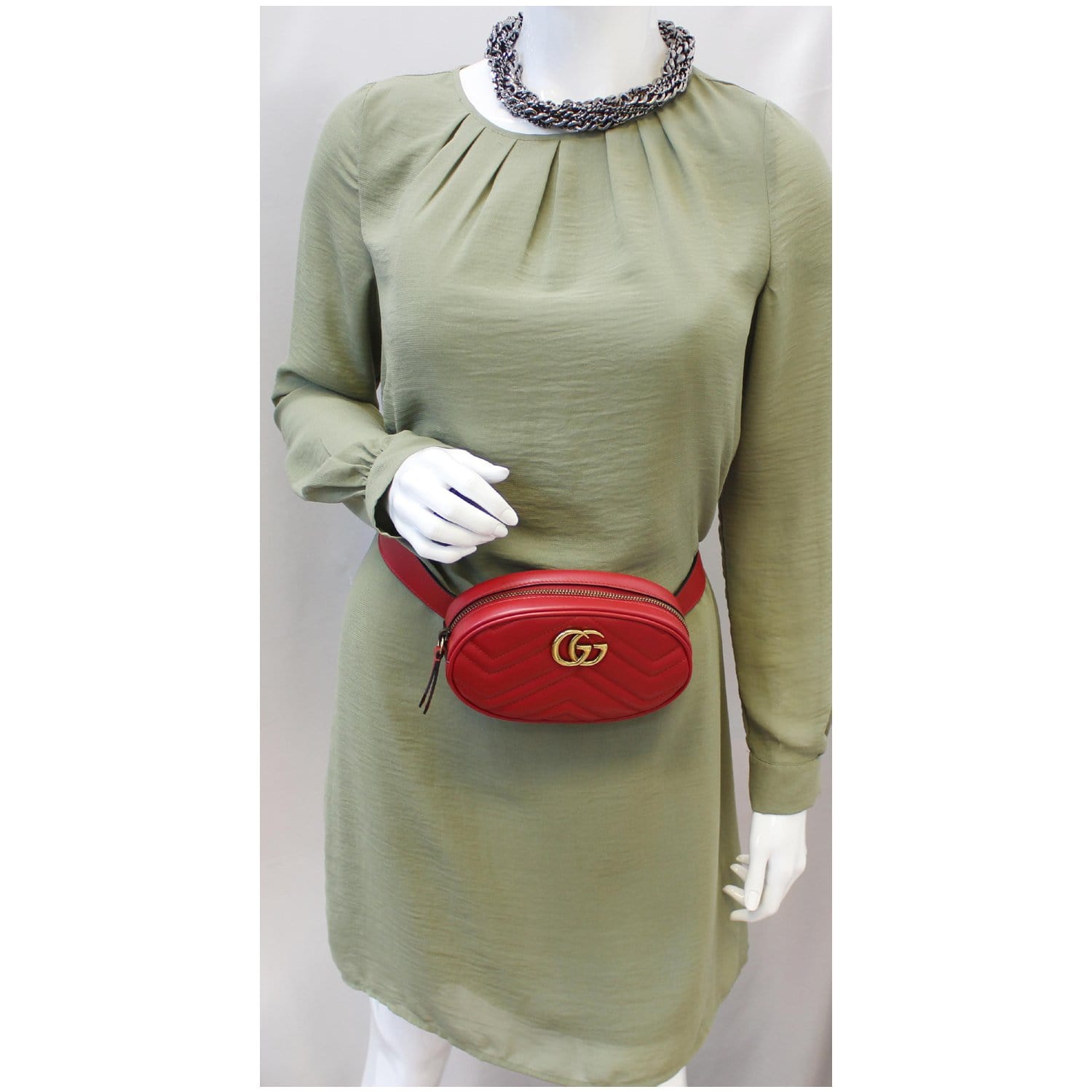 New Authentic Women Gucci Slim Marmont GG Big Logo Leather Belt Red Size 75  $690