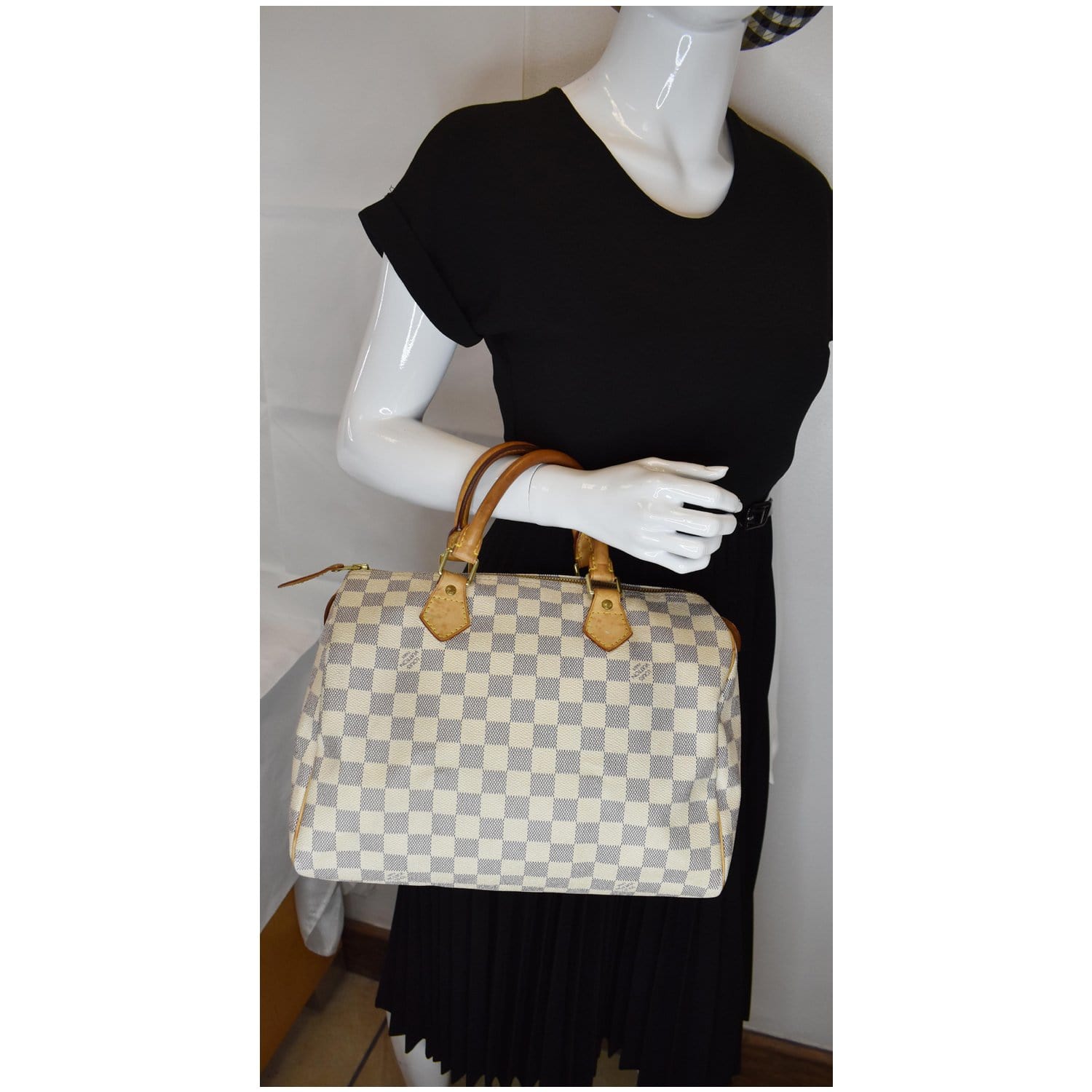 100 Authentic Louis Vuitton Speedy 30 White Damier Azur Hand Bag  eBay