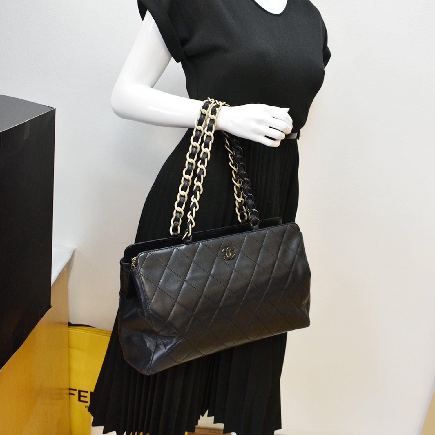 CHANEL Shoulder Bag V-stitch Chain bag lambskin Black Women Used –