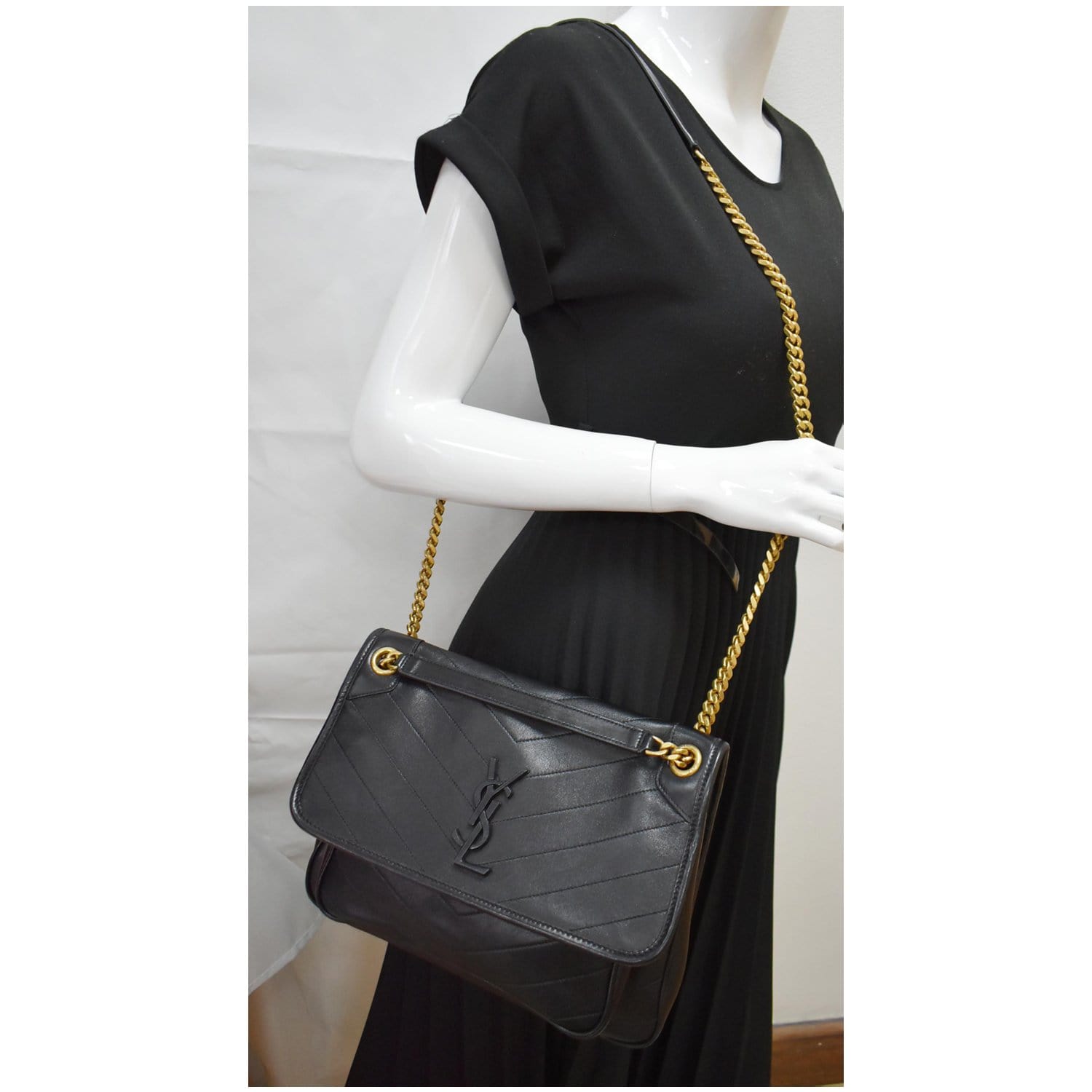 Black Niki medium YSL-plaque leather shoulder bag