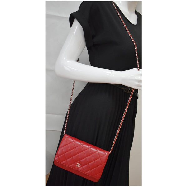 CHANEL WOC Lambskin Leather Chain Crossbody Bag Red