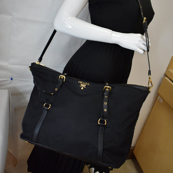Prada Tessuto Nylon Black Saffiano Medium Handbag Satchel 