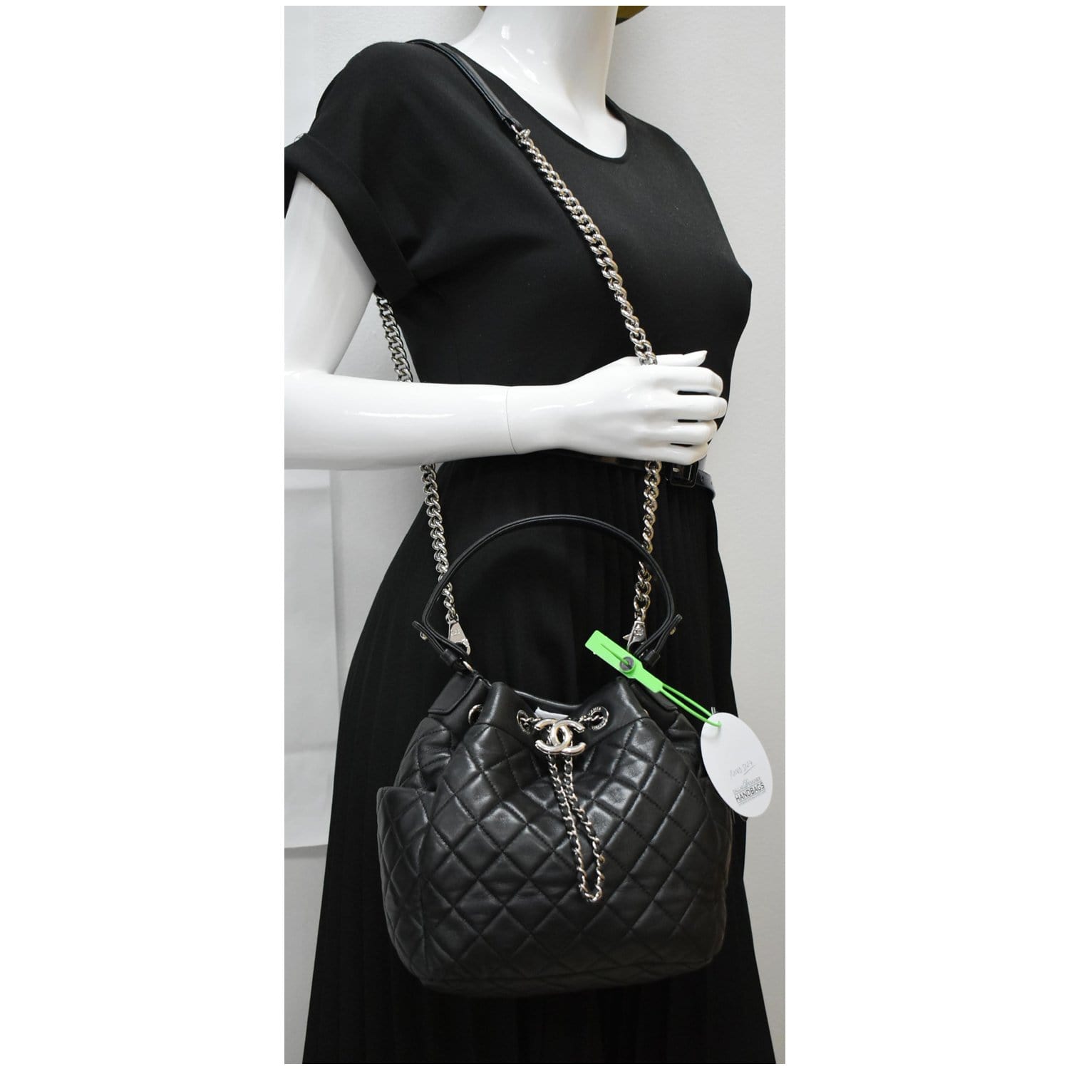 CHANEL Calfskin Quilted Pearl Mini About Pearls Drawstring Bucket Bag Black  1182471  FASHIONPHILE