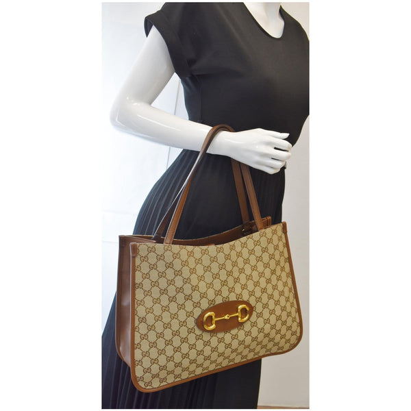 GUCCI Horsebit 1955 GG Canvas Medium Tote Bag Brown 623694