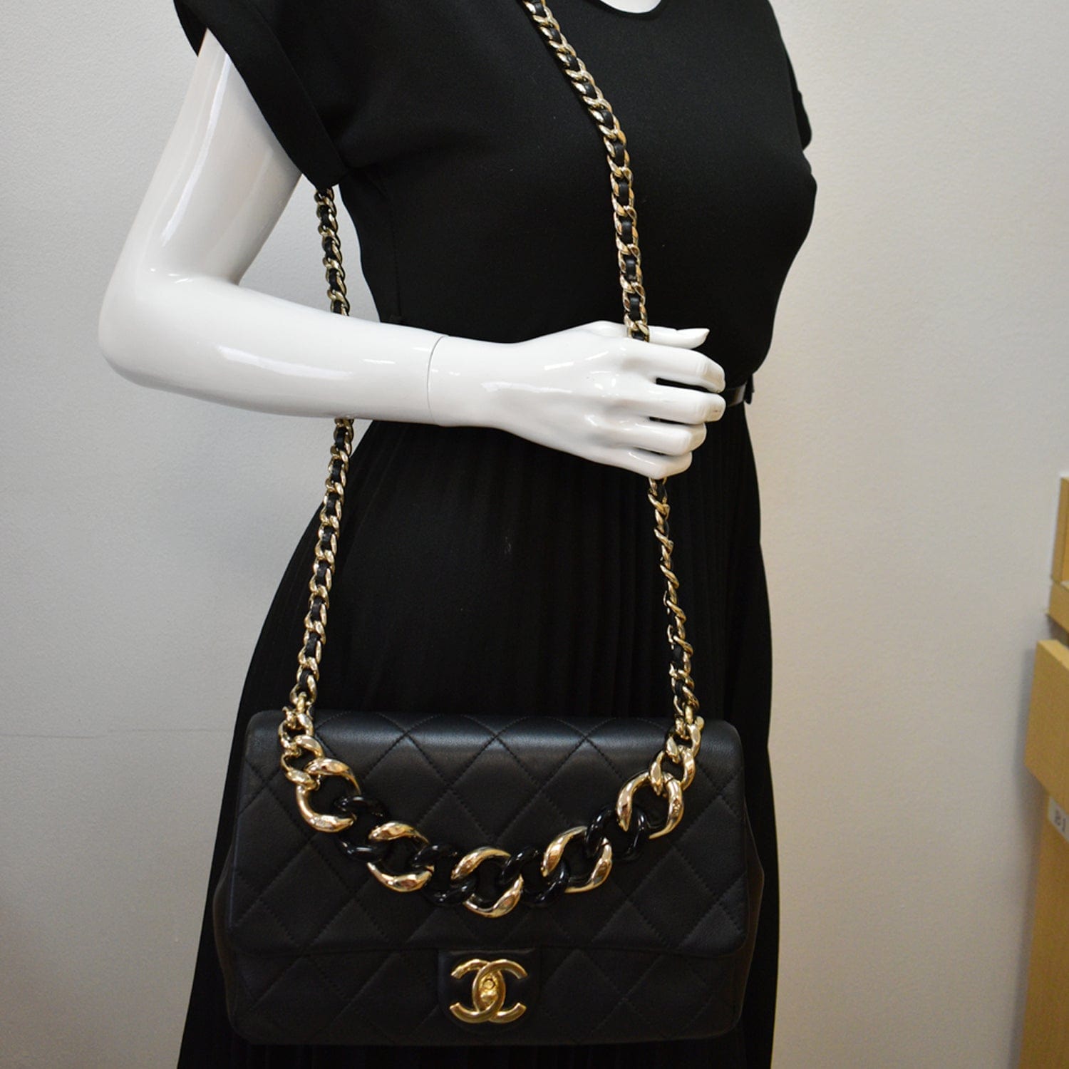 Black Chanel Leather Bag with Leather Logo  Harrietts Closet