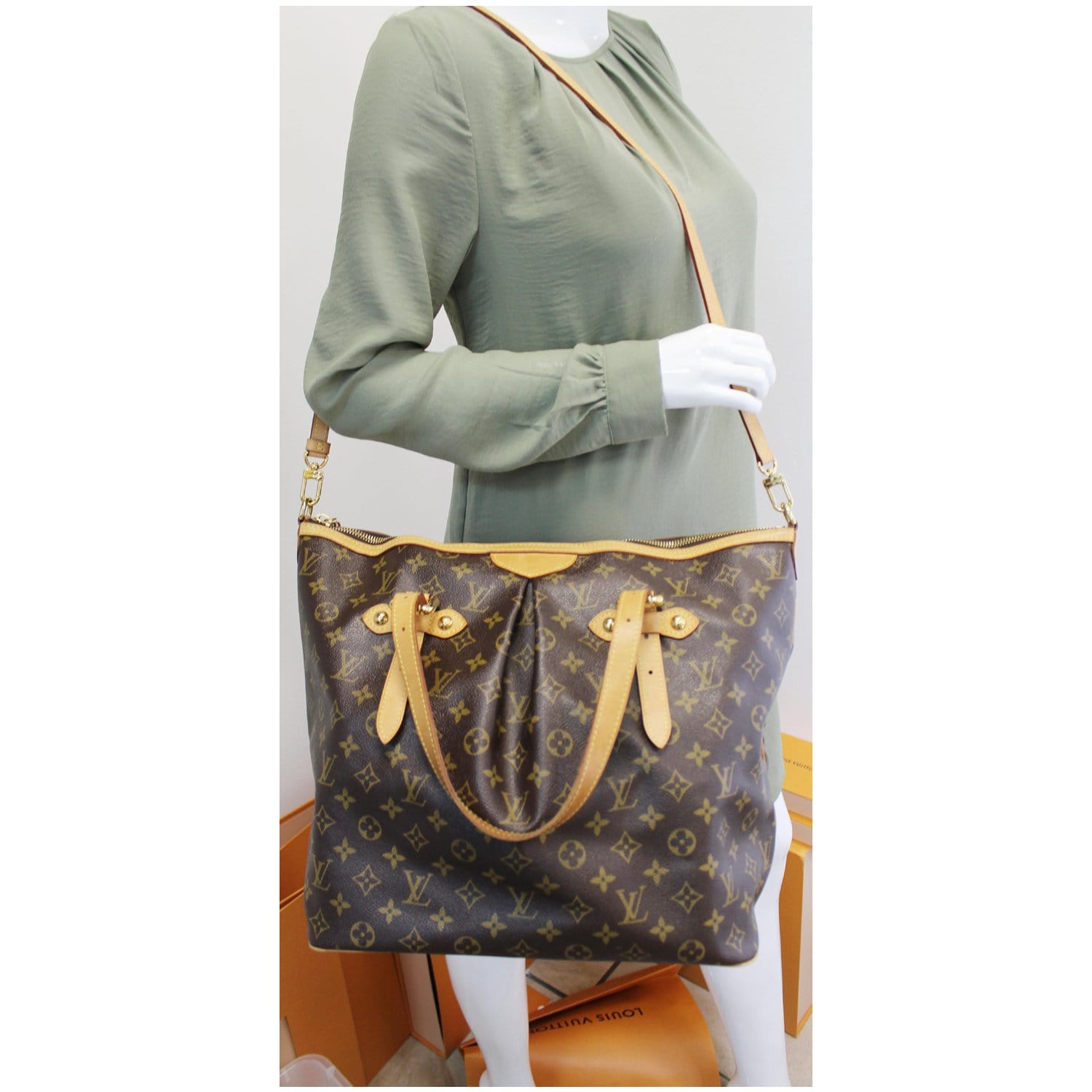 Louis Vuitton Palermo Shoulder Bag GM Brown Canvas With Dust Bag