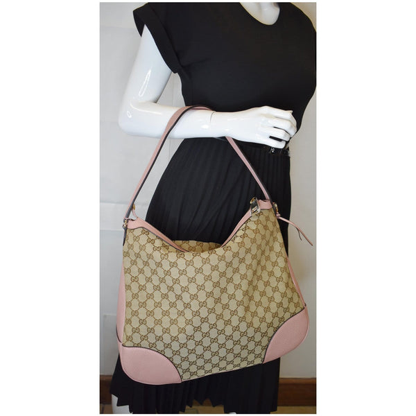 GUCCI Large Bree GG Canvas Hobo Bag Pink 449244