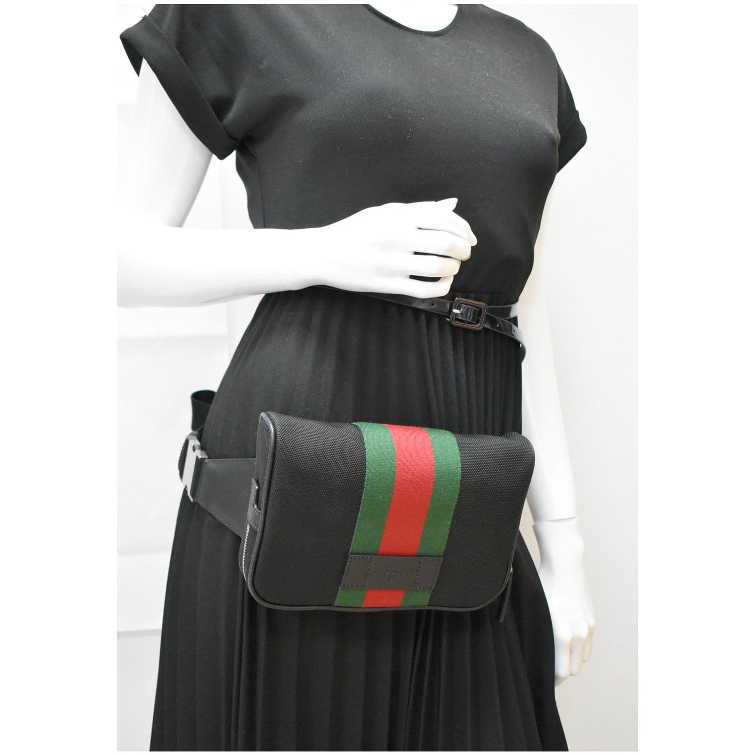 Gucci Web Belt Stripe Fanny Pack Black in Canvas/Leather - US