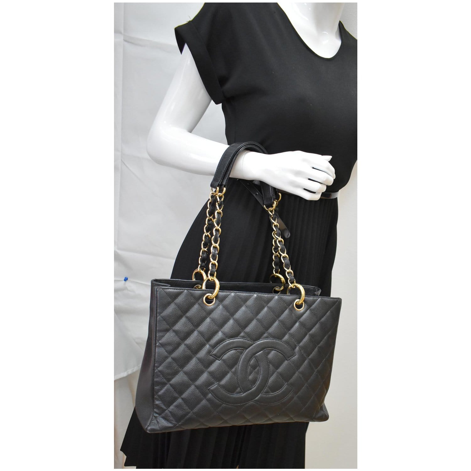 CHANEL black Caviar Leather gold hw GST Grand Shopping Tote Bag