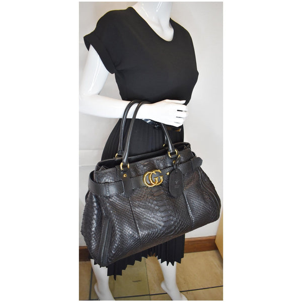 GUCCI Large GG Running Python Tote Bag Black 247179