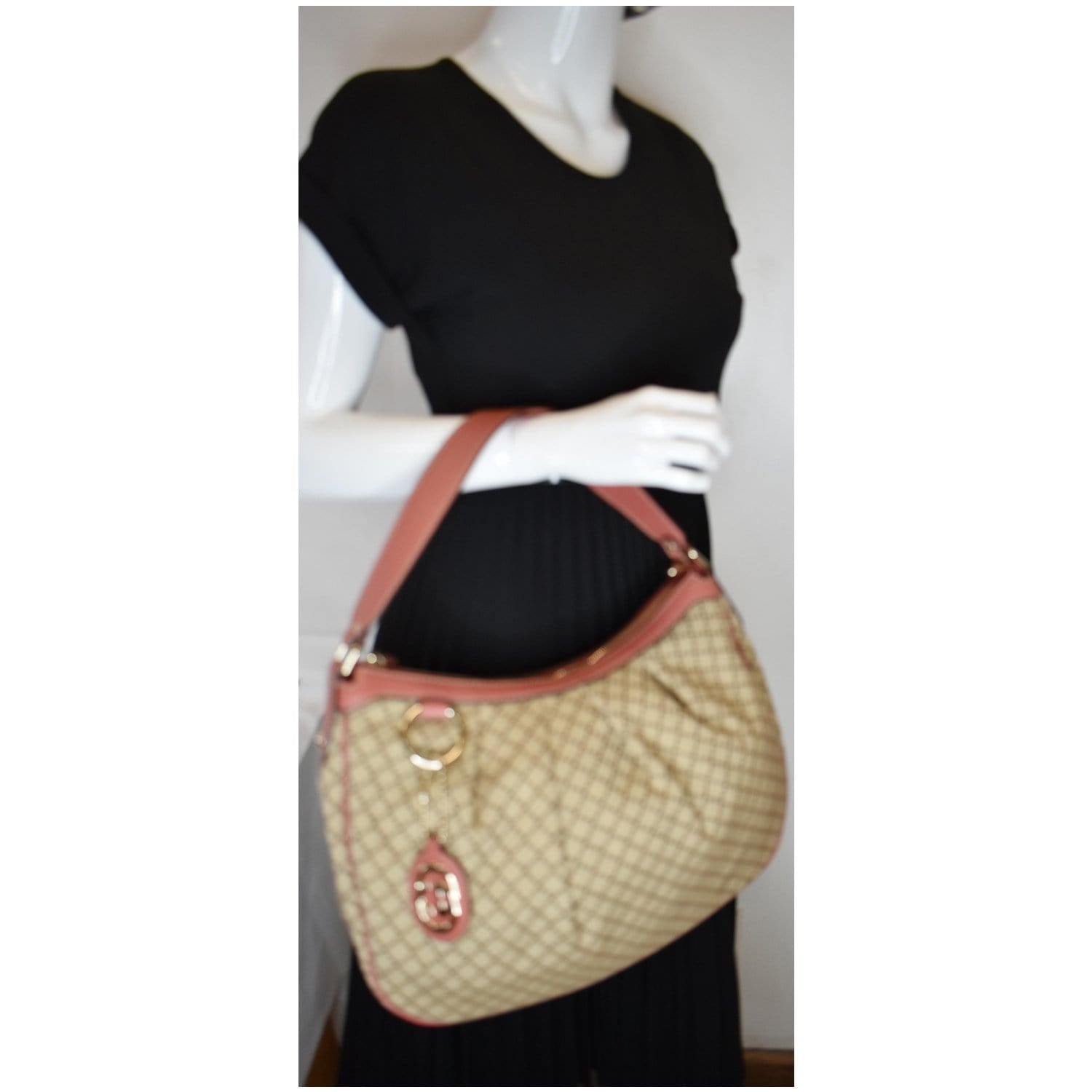 Gucci Beige/Pink Diamante Canvas And Leather Medium Sukey Hobo Gucci