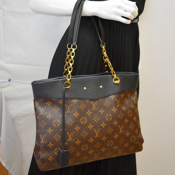 LOUIS VUITTON Pallas Chain Monogram Canvas Shopper Bag Brown