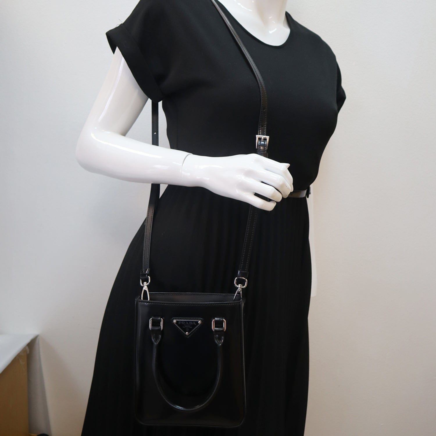 Brushed leather mini-bag with shoulder strap